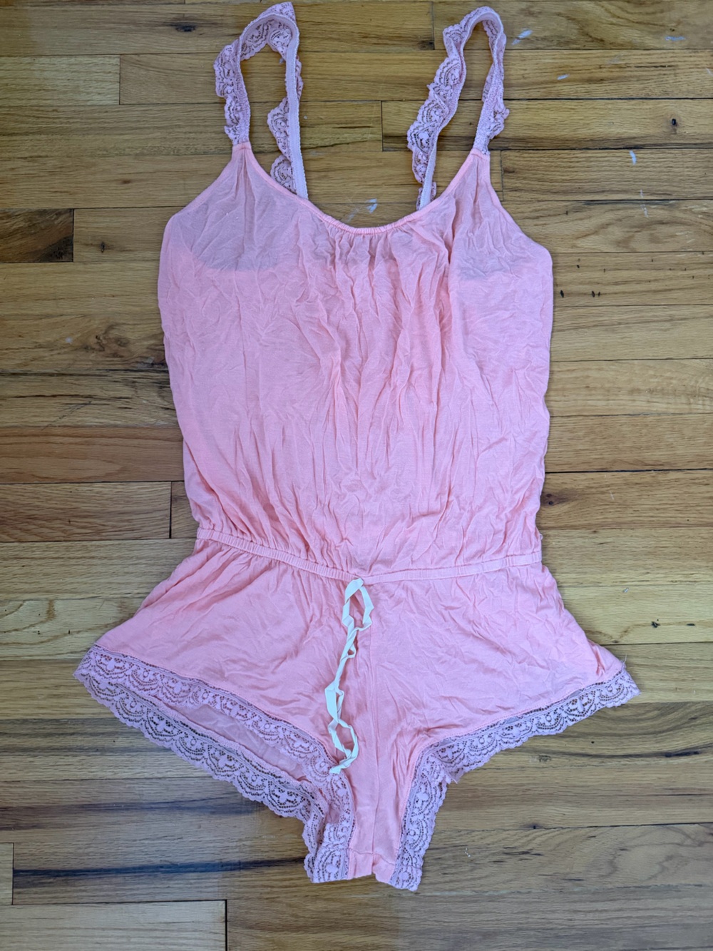 Eberjey Light Pink Lace-Trim teddy romper modal sexy small